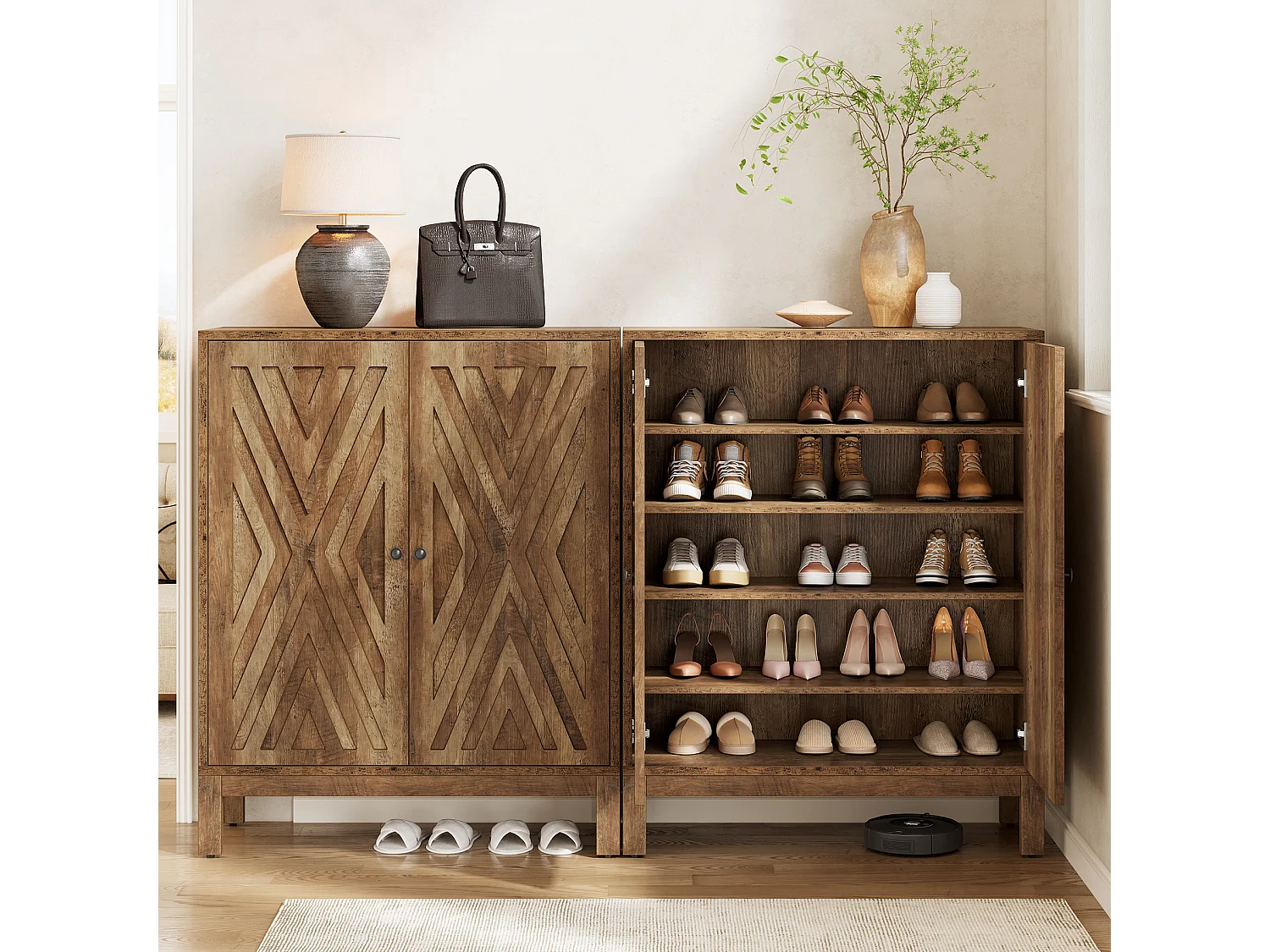 Meuble à chaussures à 5 niveaux pour entrée, meuble de rangement marron avec étagères réglables pour 20 paires