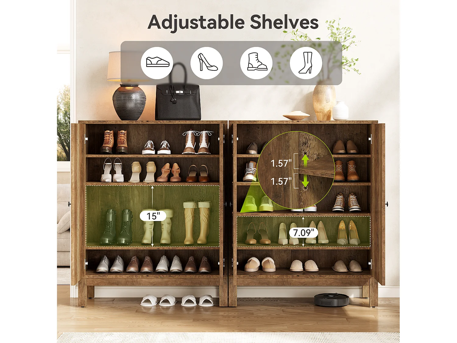 Meuble à chaussures à 5 niveaux pour entrée, meuble de rangement marron avec étagères réglables pour 20 paires