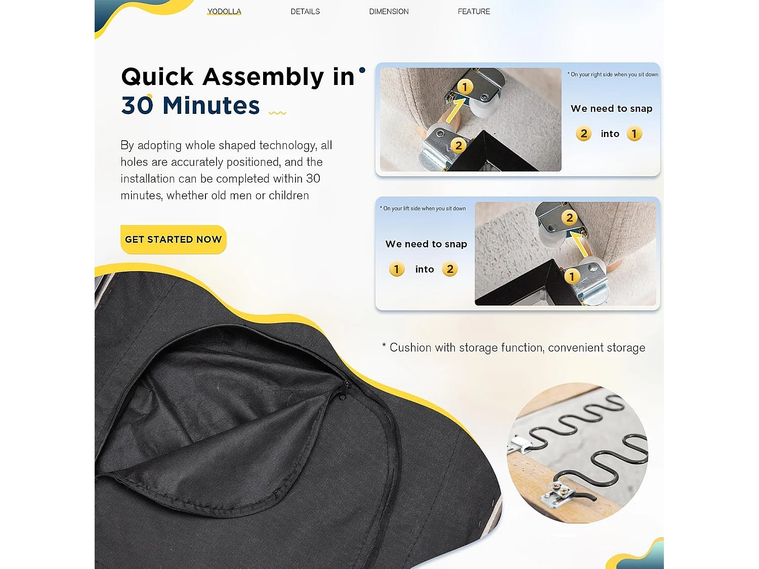 YODOLLA Gepolstertes Schlafsofa, 3-in-1 Schlafsessel mit Bettfunktion & verstellbarer Rückenlehne, Getränkehalter, Seitentaschen - 188 x 97 x 59 cm - Braun