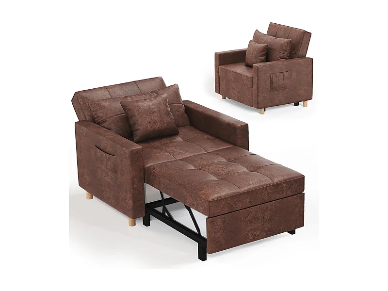 YODOLLA 192cm schlafsessel, 3-in-1 Schlaferstuhl ausziehbar mit Bettfunktion, Seitentasche & verstellbarer Rückenlehne für Gästezimmer, Braun