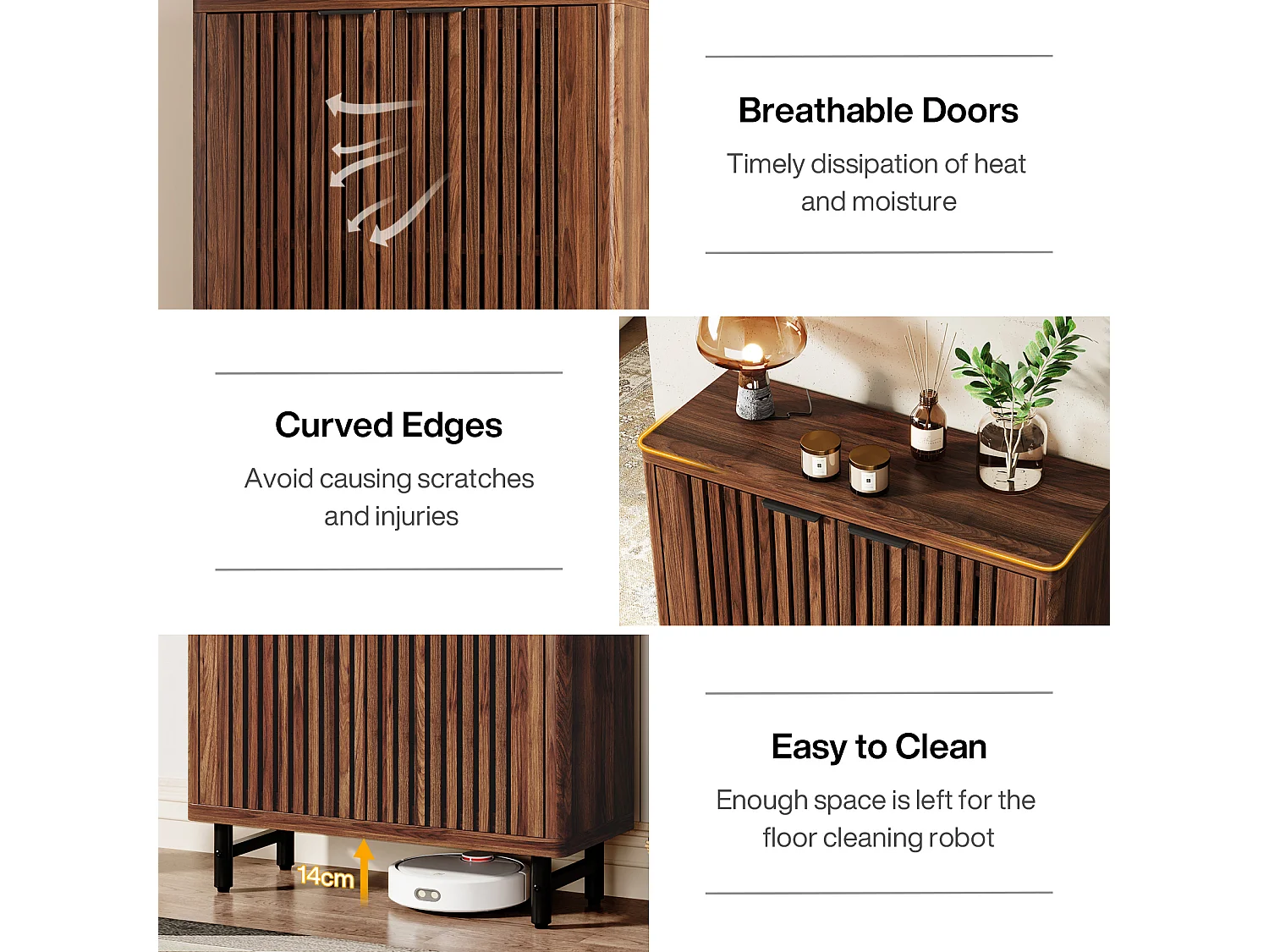 Meuble à chaussures de style campagnard à 6 niveaux avec portes à volets, étagère à chaussures réglable, marron