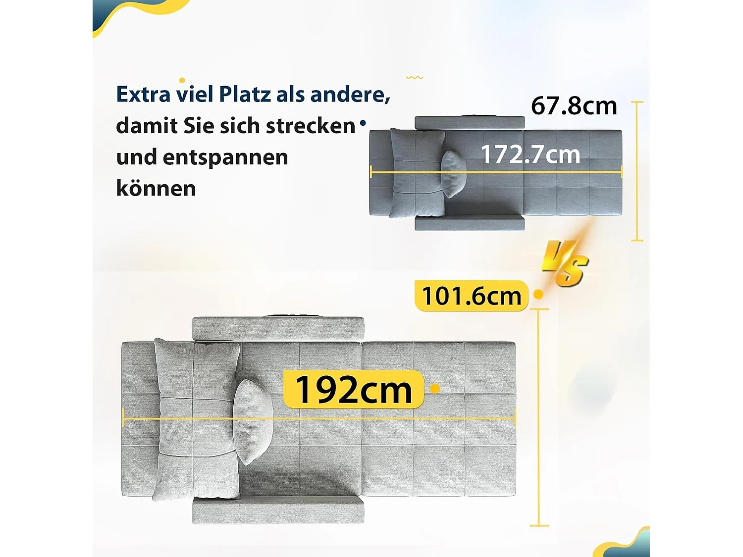YODOLLA 192cm schlafsessel, 3-in-1 Schlaferstuhl ausziehbar mit Bettfunktion, Seitentasche & verstellbarer Rückenlehne für Gästezimmer, Hellgrau
