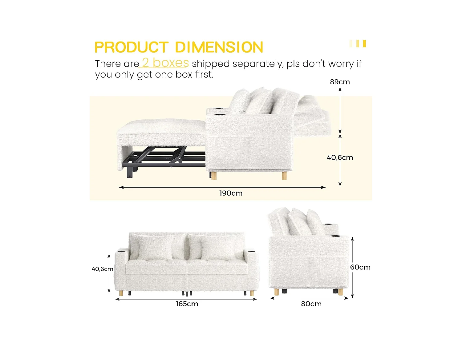 YODOLLA 3-in-1 Schlafsessel mit verstellbarer Rückenlehne, ausziehbares Doppelbett mit Bettfunktion für Erwachsene, Teddy Weiß