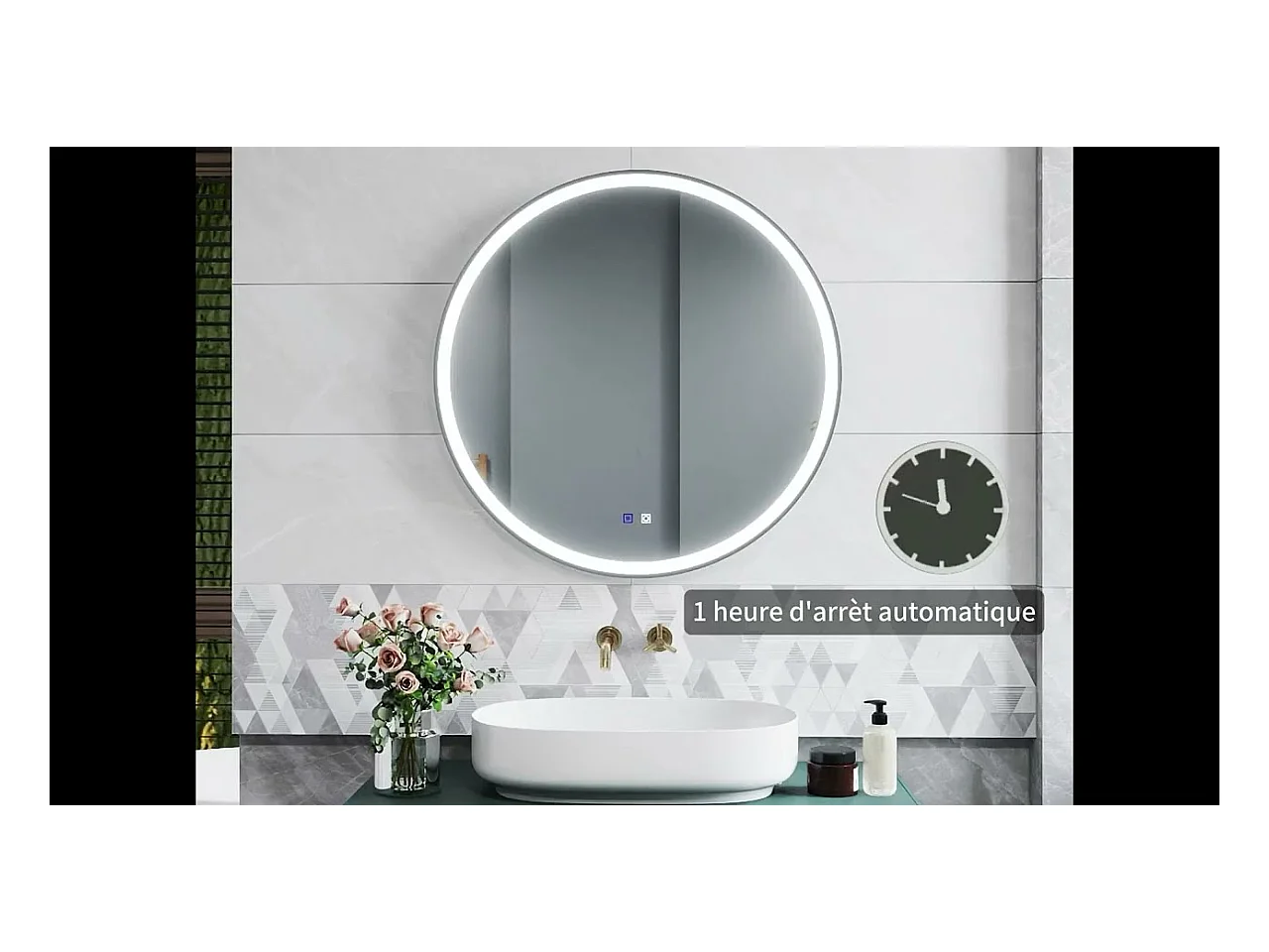 AICA Miroir de salle de bain Lumineux Rond 80cm Cadre Noir, 3 Colours et Anti-Buée et Mémoire et Dimmable