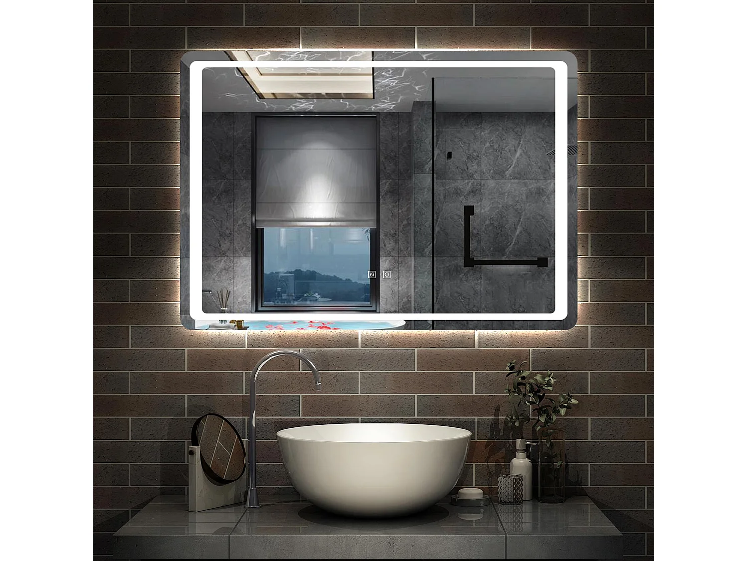 AICA Miroir lumineux à LED 100x70cm, Dimmable et Mémoire, Anti-Buée, Miroir de salle de bain