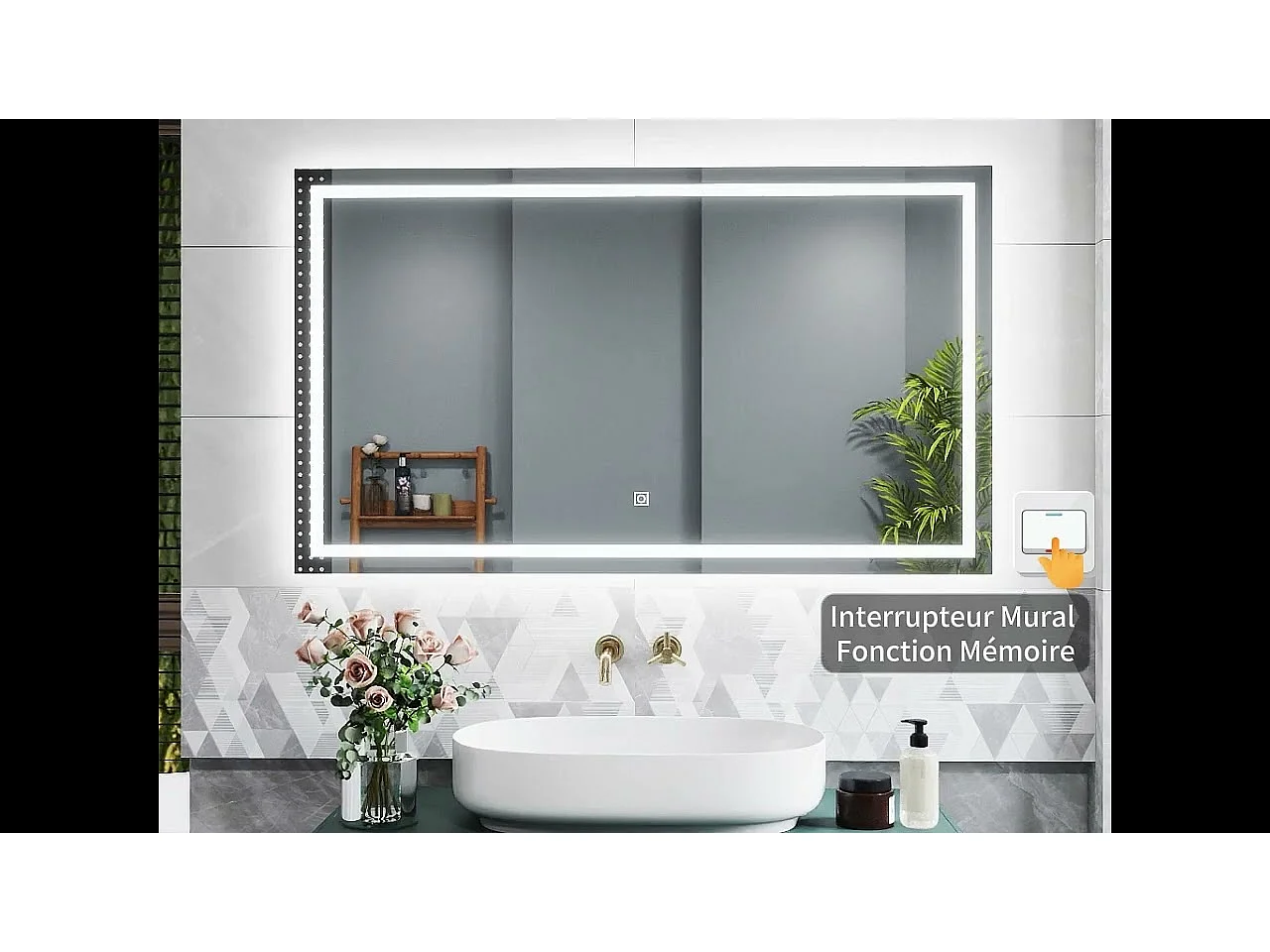 AICA Miroir Salle de Bain Lumineux Anti-buée, et éclairage 160 x 70cm Dimmable, Mémoire, CE // IP44 HD Verre Miroir-Mural