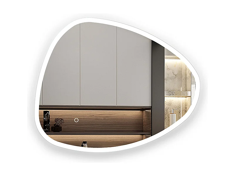 AICA Miroir lumineux Asymétrique LED 80x65cm, Teardrop Mirror, Tricolore +  Dimmable + Anti-buée