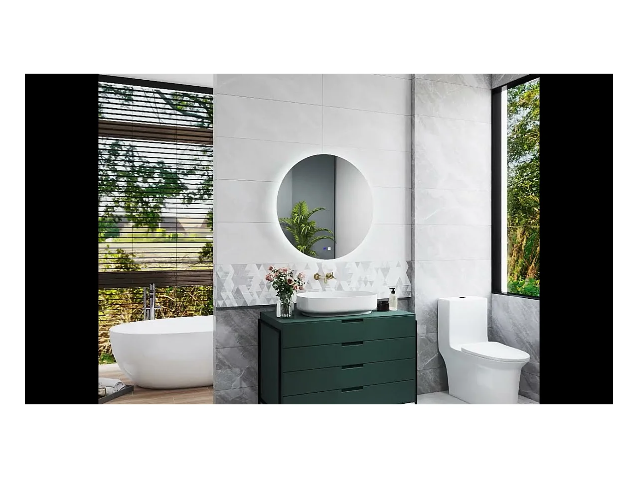 AICA Miroir de salle de bain Lumineux Rond rétro-éclairé 100cm, 3 Colours et Anti-Buée et Mémoire et Dimmable