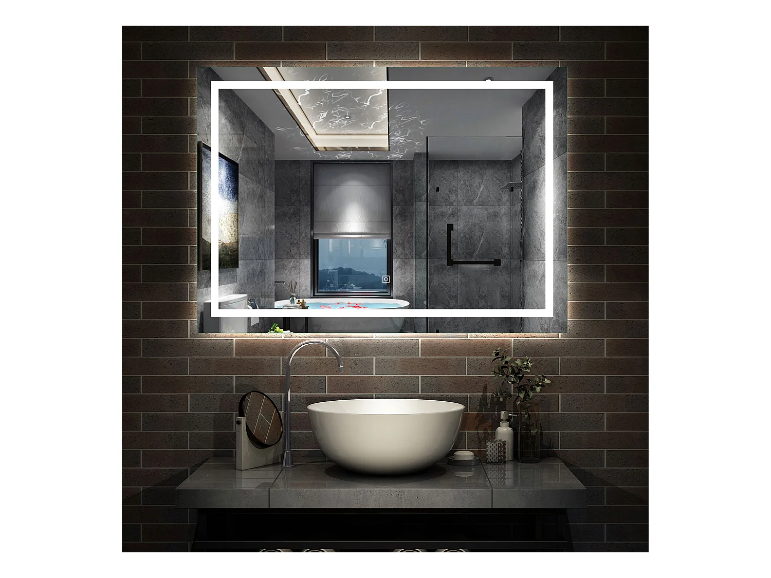 AICA Miroir Salle de Bain Lumineux Anti-buée, et éclairage 100 x 80cm Dimmable, Mémoire, CE // IP44 HD Verre Miroir-Mural