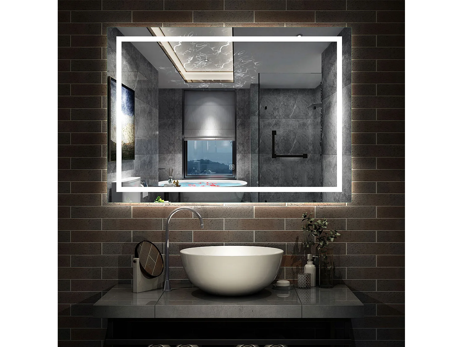 AICA Miroir Salle de Bain Lumineux Anti-buée, et éclairage 100 x 80cm Dimmable, Mémoire, CE // IP44 HD Verre Miroir-Mural