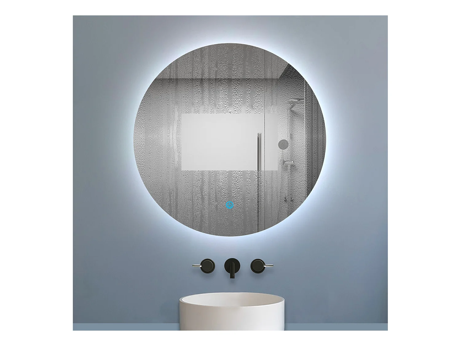 AICA Miroir Salle de Bain Rond rétro-éclairé 60cm Anti-Buée, Dimmable, Fonction Mémoire，CE// IP44