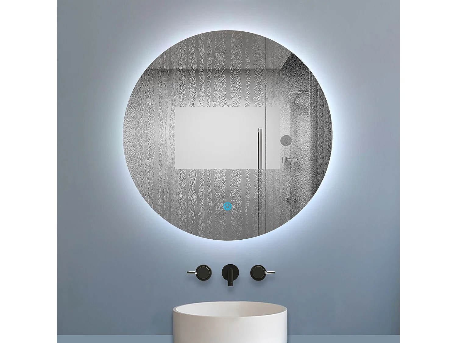 AICA Miroir Salle de Bain Rond rétro-éclairé 60cm Anti-Buée, Dimmable, Fonction Mémoire，CE// IP44
