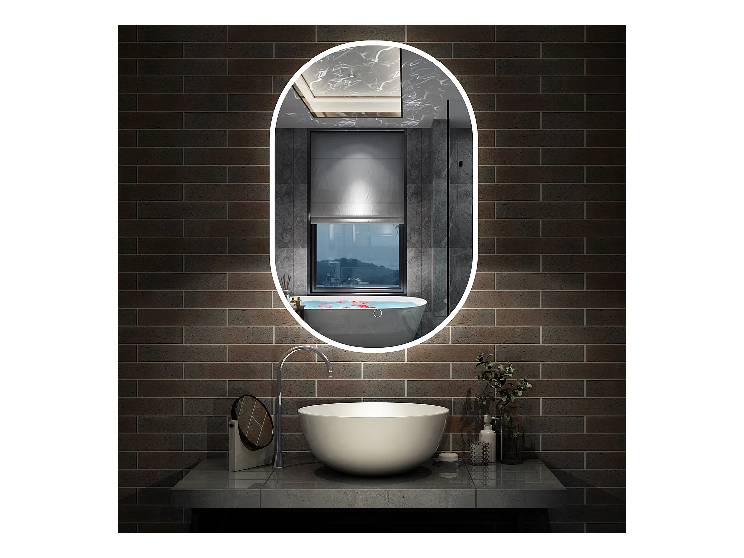 AICA Miroir salle de bain Ovale Lumineux 60x90cm 3 Colours et Dimmable et Mémoire et Anti-Buée, IP44 HD Verre Miroir-Mural