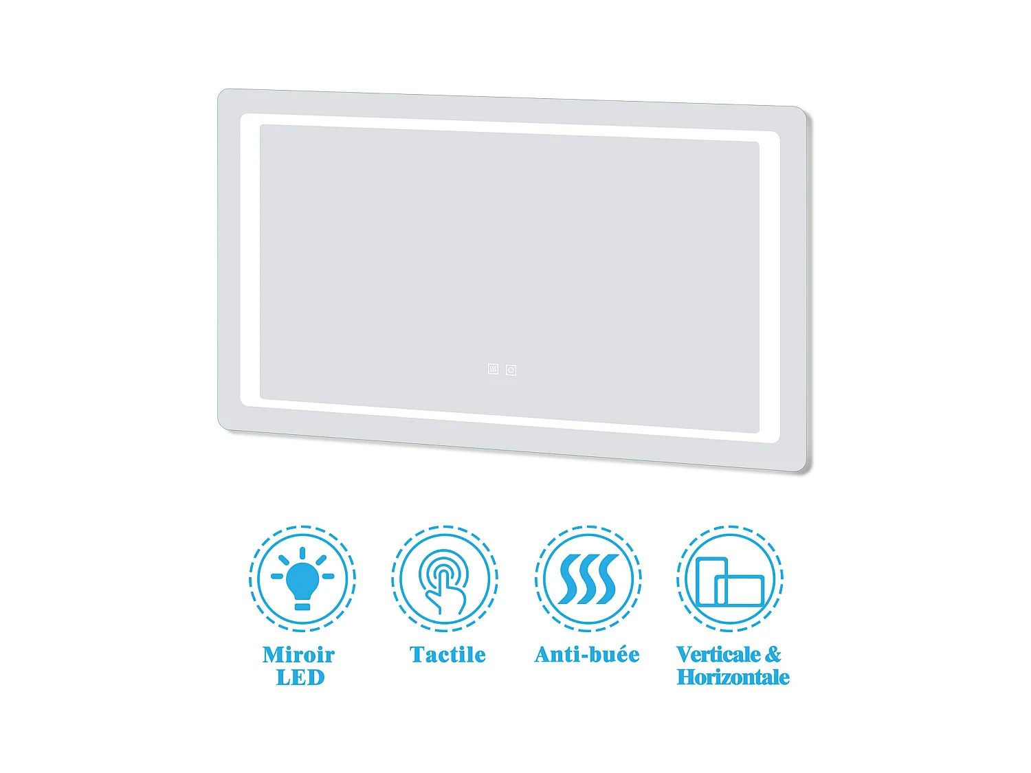 AICA Miroir lumineux à LED 100x60cm, Dimmable et Mémoire, Anti-Buée, Miroir de salle de bain