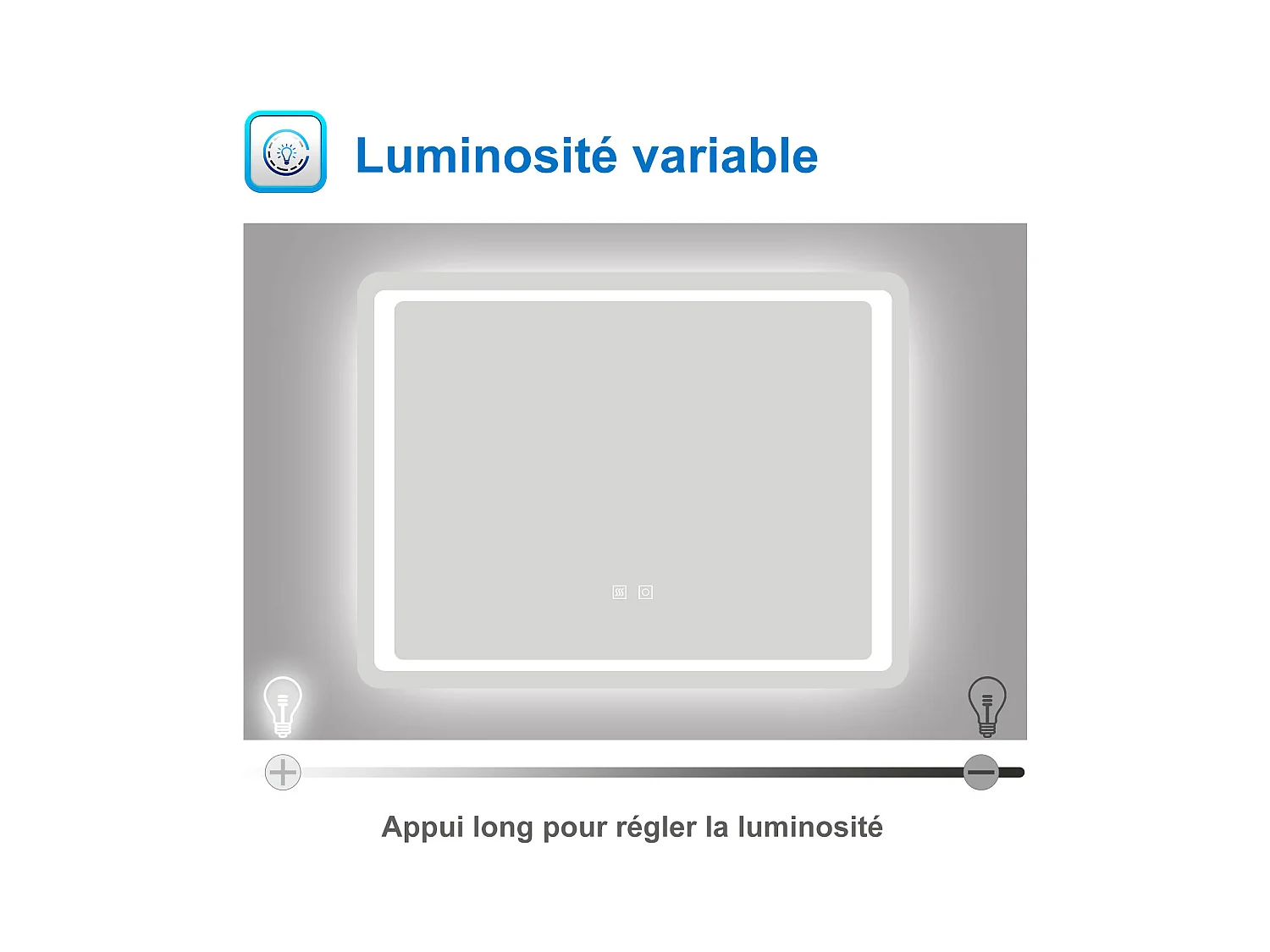 AICA Miroir lumineux à LED 100x60cm, Dimmable et Mémoire, Anti-Buée, Miroir de salle de bain