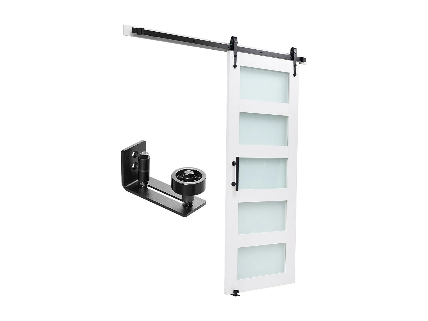 Przesuwna Drzwi Stodolane SucceBuy, 91.4 x 213.4 cm, z Płyty MDF, Zestaw Drzwi Przesuwnych z Zestawem Okuć, Wodoodporna Powierzchnia z PVC