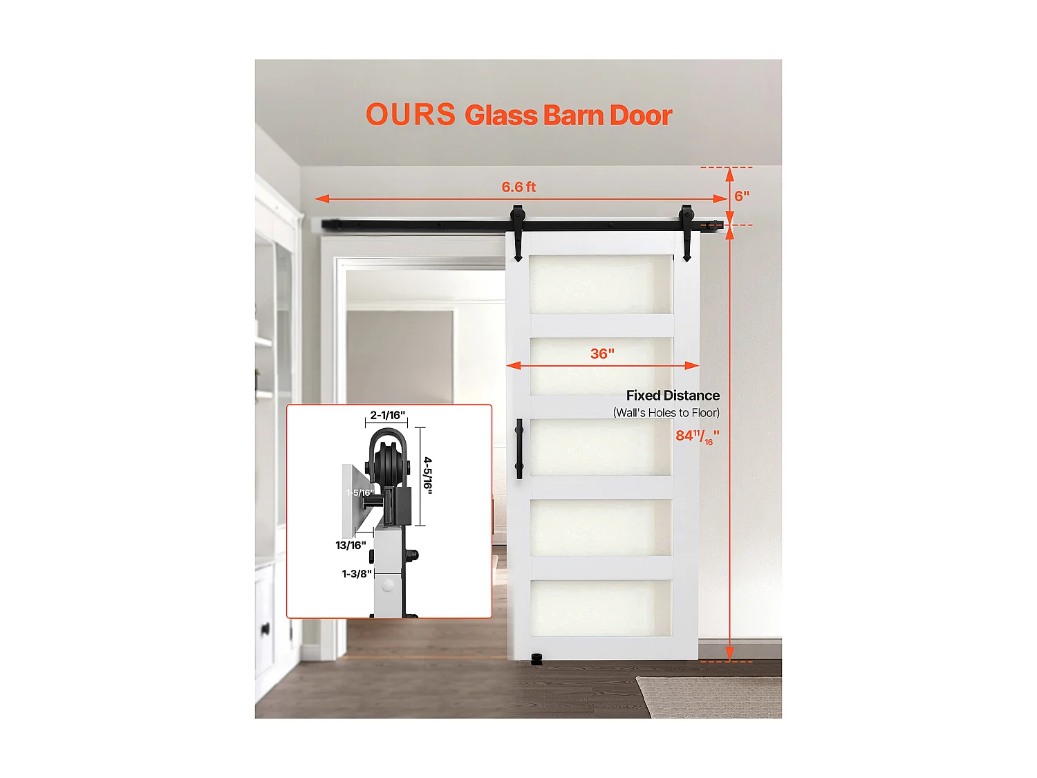 Przesuwna Drzwi Stodolane SucceBuy, 91.4 x 213.4 cm, z Płyty MDF, Zestaw Drzwi Przesuwnych z Zestawem Okuć, Wodoodporna Powierzchnia z PVC