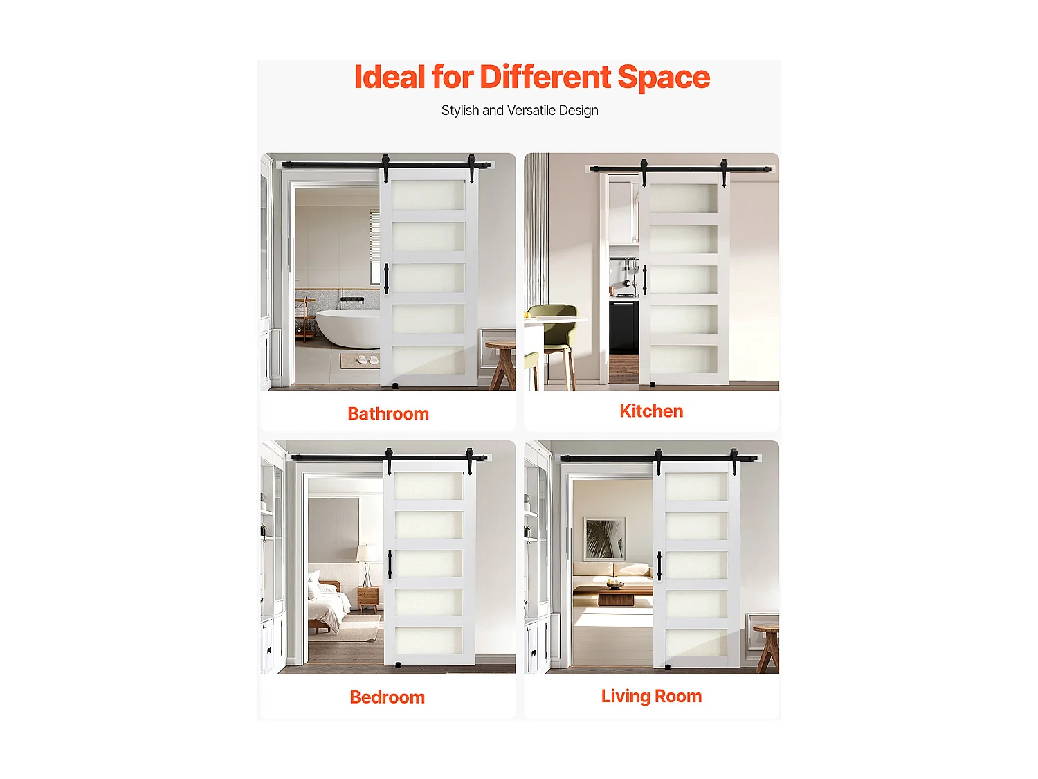 Przesuwna Drzwi Stodolane SucceBuy, 91.4 x 213.4 cm, z Płyty MDF, Zestaw Drzwi Przesuwnych z Zestawem Okuć, Wodoodporna Powierzchnia z PVC