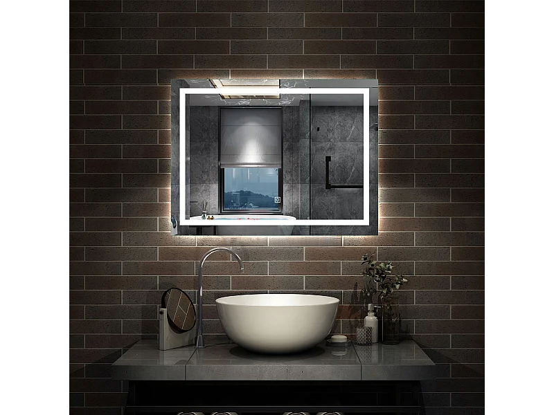 AICA Miroir Salle de Bain Lumineux Anti-buée, et éclairage 70 x 50cm Dimmable, Mémoire, CE // IP44 HD Verre Miroir-Mural