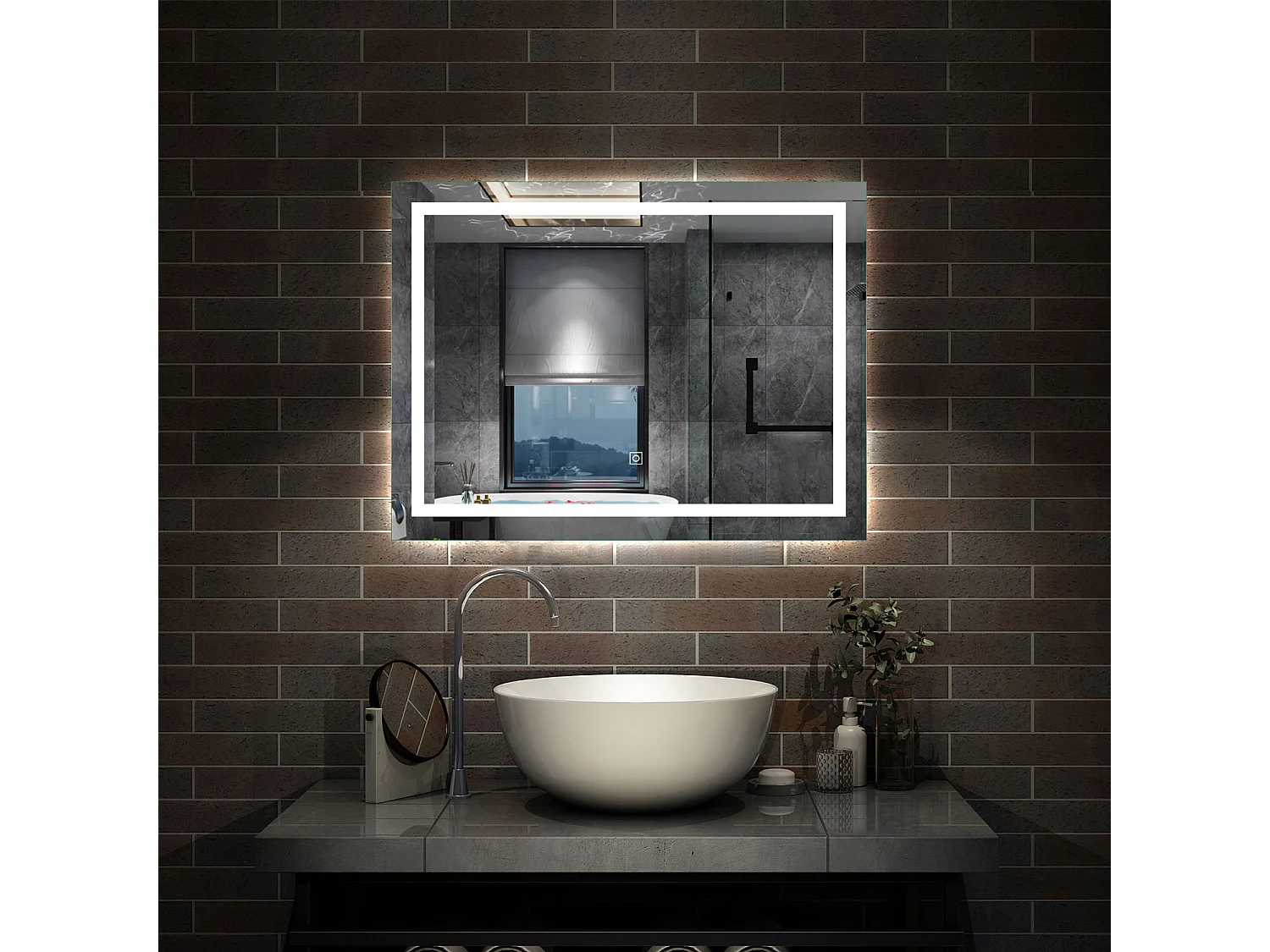 AICA Miroir Salle de Bain Lumineux Anti-buée, et éclairage 70 x 50cm Dimmable, Mémoire, CE // IP44 HD Verre Miroir-Mural