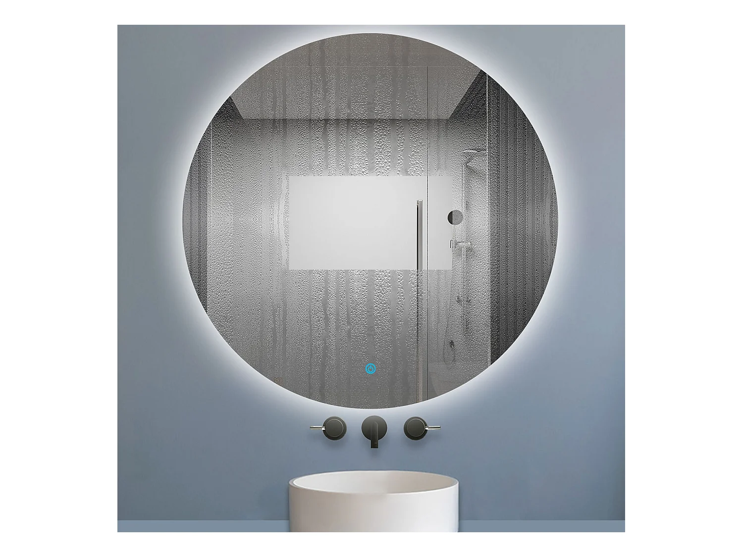 AICA Miroir Salle de Bain Rond rétro-éclairé 90cm Anti-Buée, Dimmable, Fonction Mémoire，CE// IP44