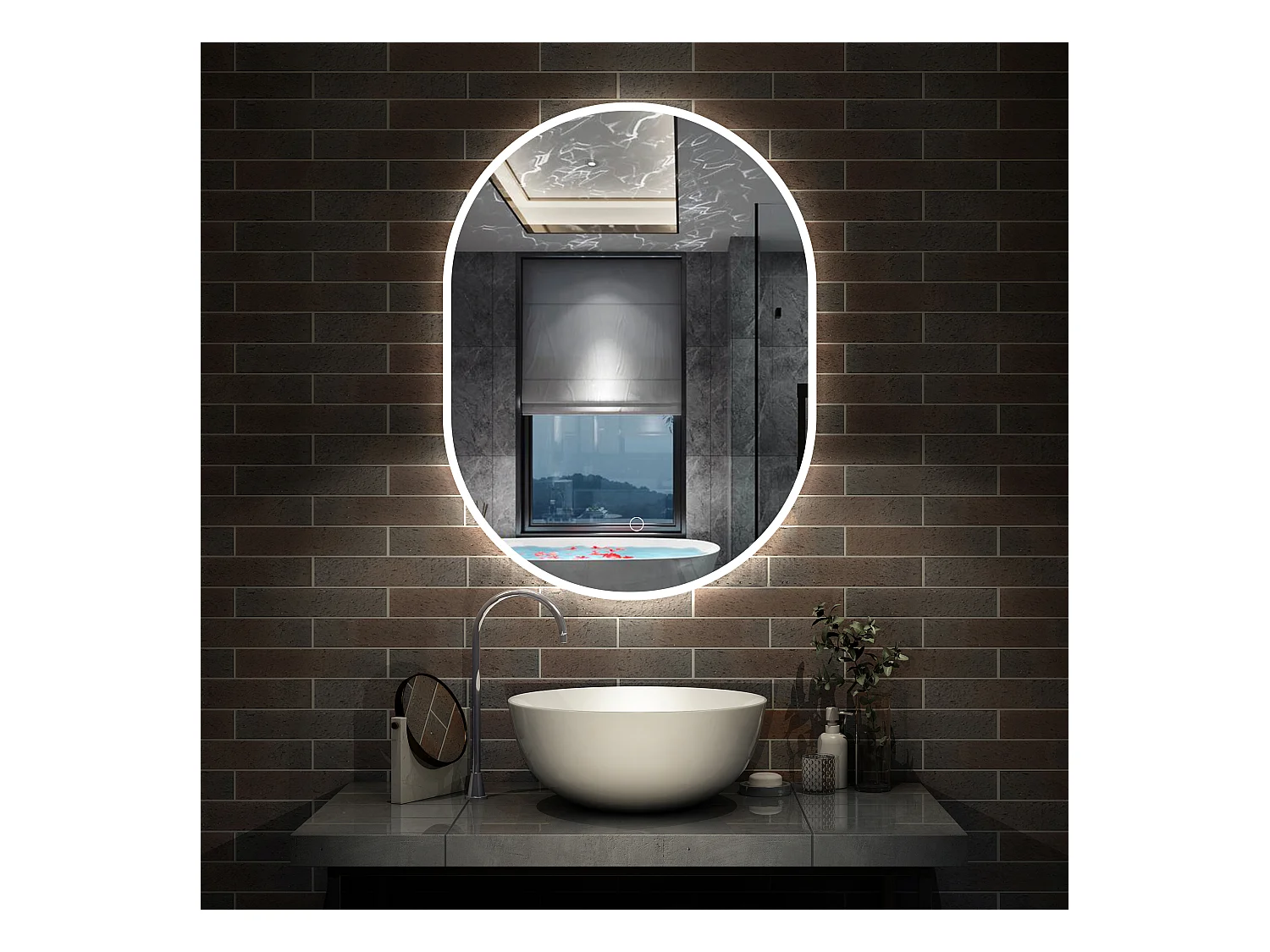 AICA Miroir de salle de bain ovale 50x70cm, mémoire et dimmable et anti-buée, IP44, CE // IP44