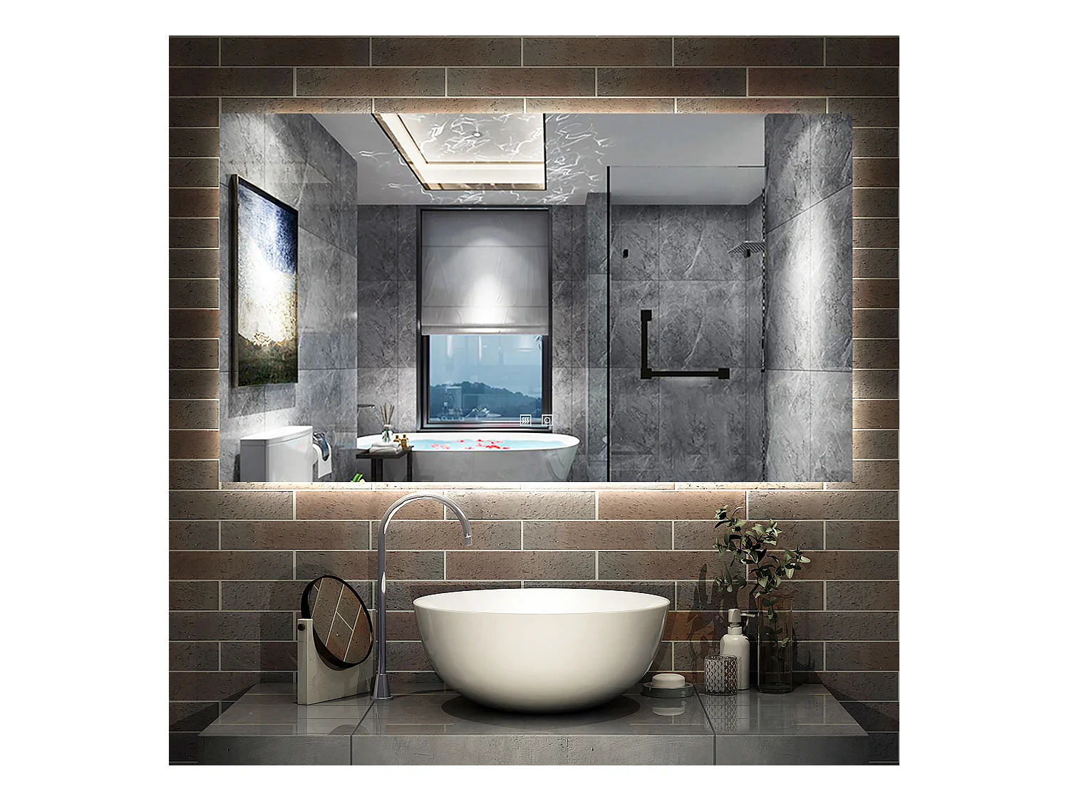 AICA Miroir de salle de bain rétro-éclairé 100x60cm, 3 Colours et Anti-Buée et Mémoire et Dimmable