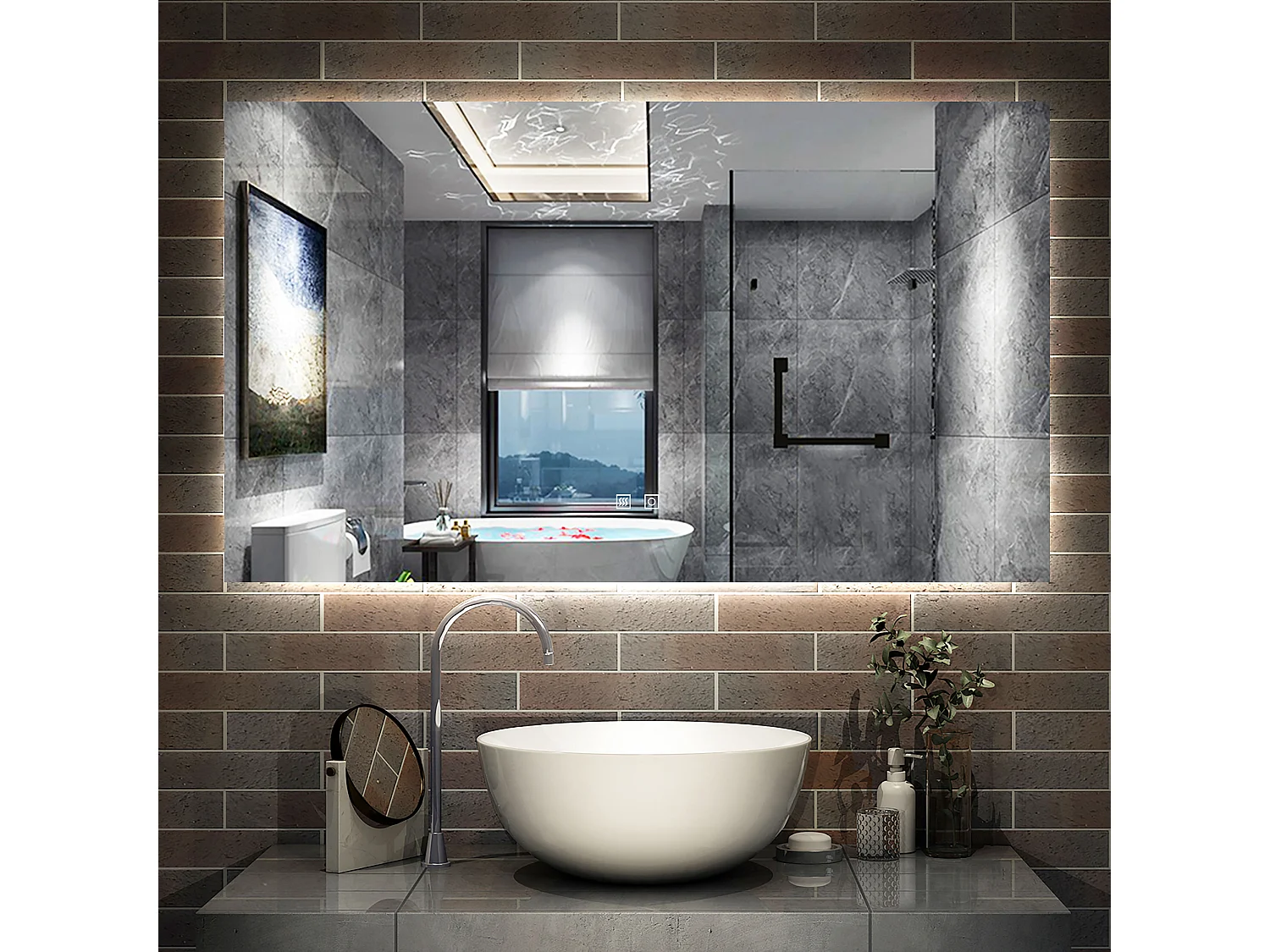 AICA Miroir de salle de bain rétro-éclairé 100x60cm, 3 Colours et Anti-Buée et Mémoire et Dimmable