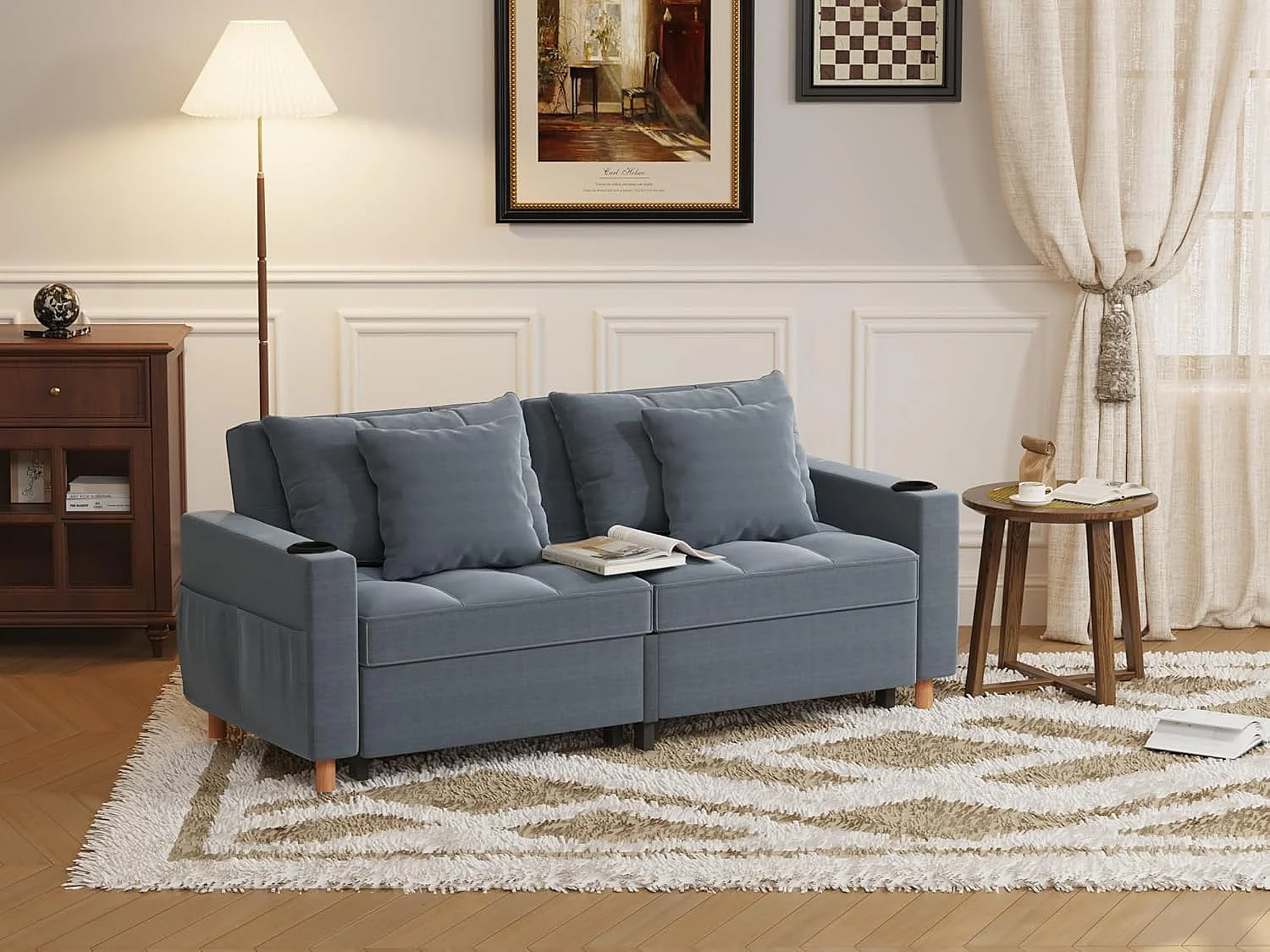 YODOLLA 3-in-1-Sofabett, Doppelschlafstuhl, Umwandelbar, Stoff-Couch, Umwandelbar, 2-Sitzer-Sofabetten für Erwachsene, Dunkelgrau