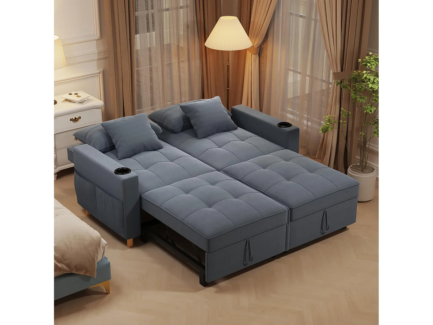 YODOLLA 3-in-1-Sofabett, Doppelschlafstuhl, Umwandelbar, Stoff-Couch, Umwandelbar, 2-Sitzer-Sofabetten für Erwachsene, Dunkelgrau