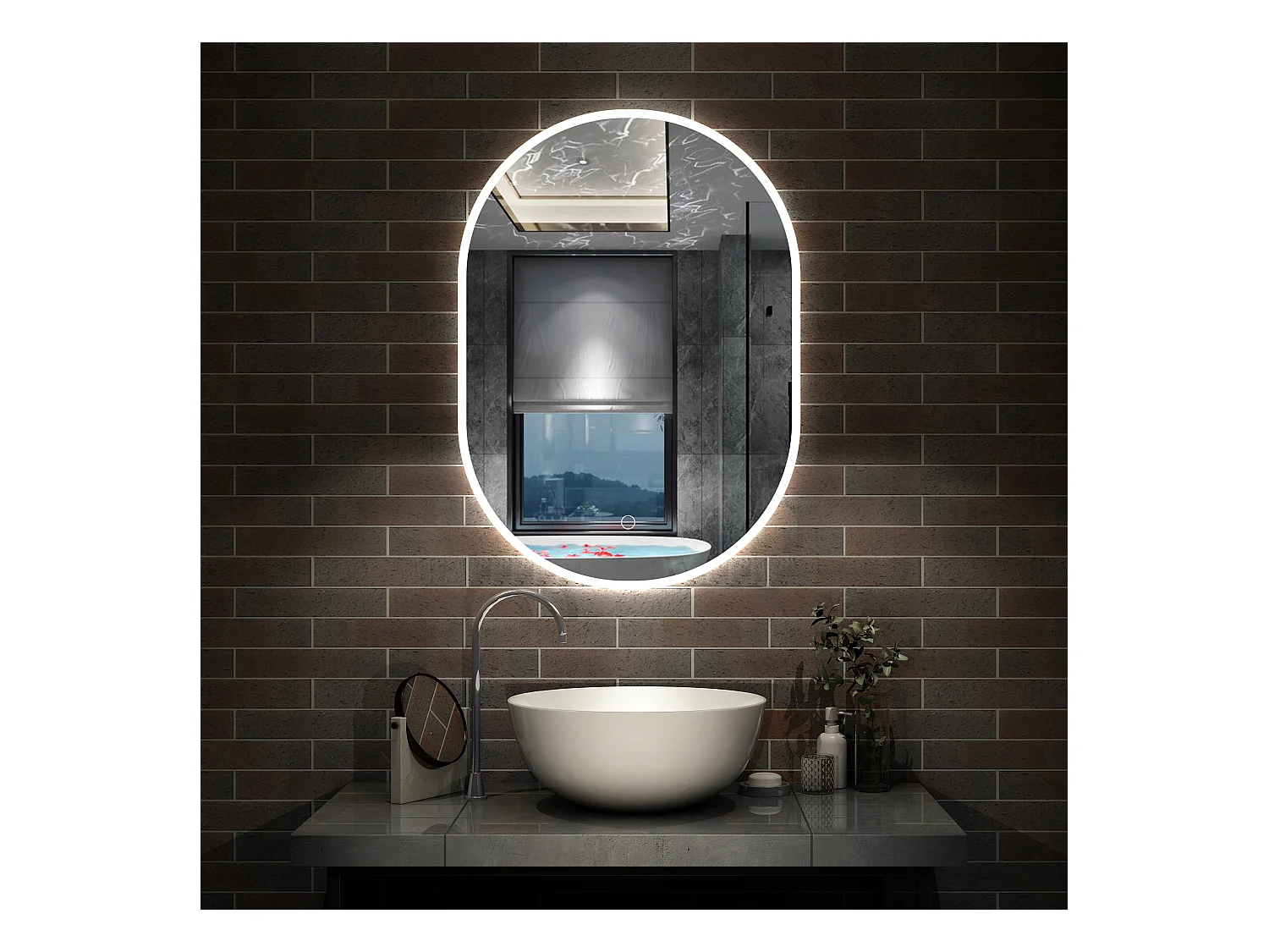 AICA Miroir salle de bain Ovale Lumineux 45x90cm 3 Colours et Dimmable et Mémoire et Anti-Buée, IP44 HD Verre Miroir-Mural