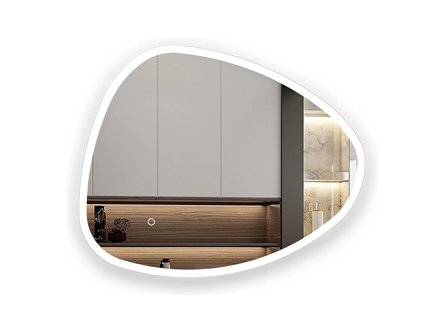 AICA Miroir lumineux Asymétrique LED 80x55cm, Teardrop Mirror, + Tricolore Dimmable + Anti-buée