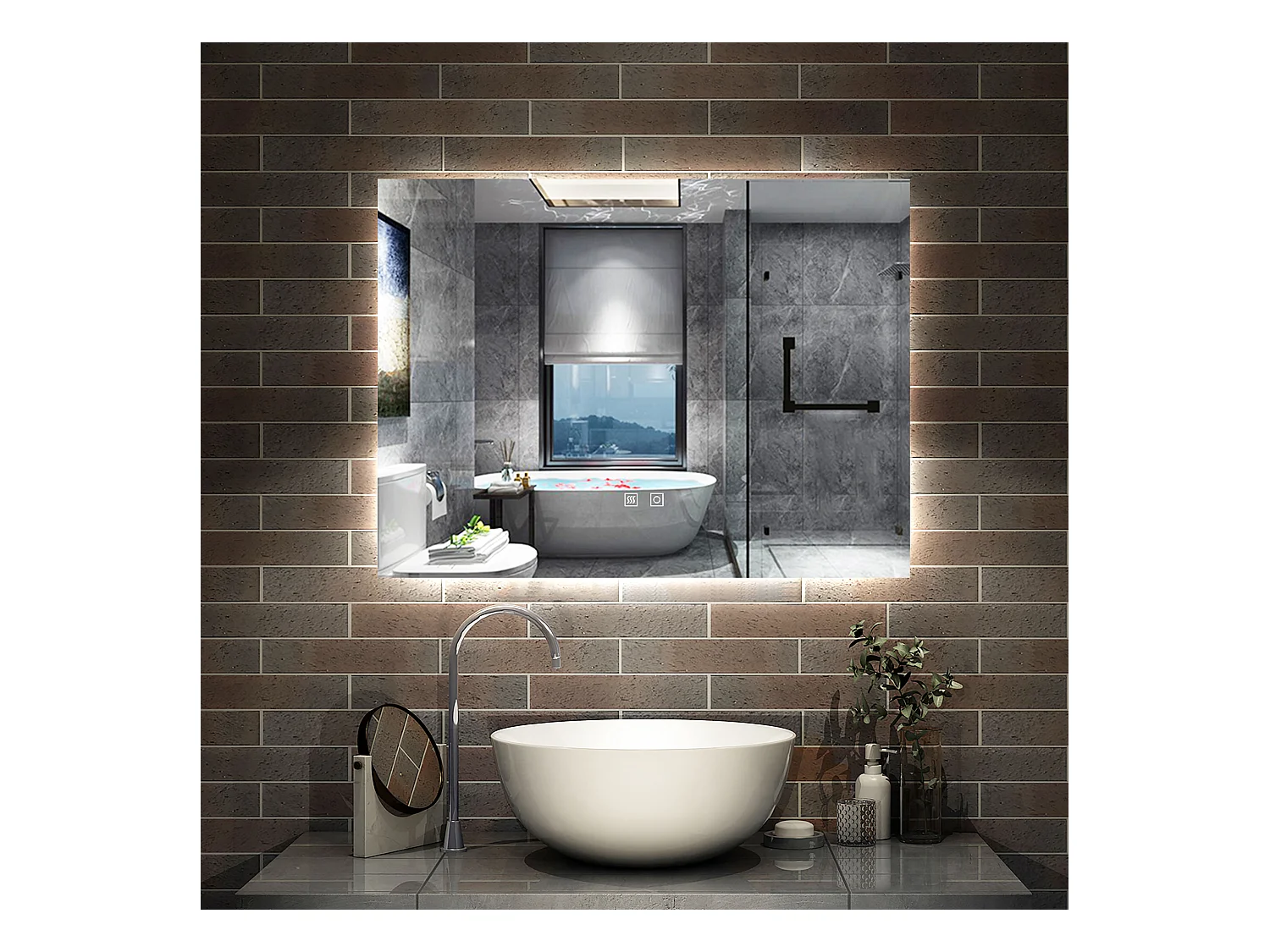 AICA Miroir de salle de bain rétro-éclairé 80x60cm, 3 Colours et Anti-Buée et Mémoire et Dimmable