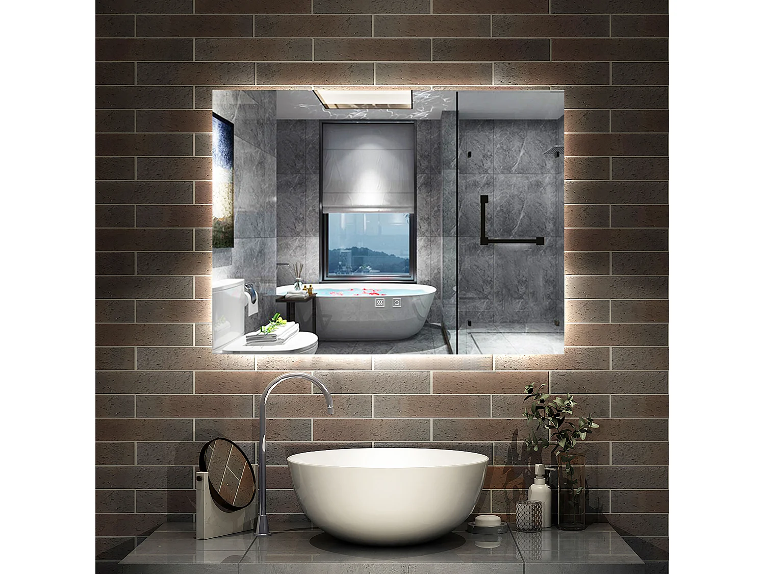 AICA Miroir de salle de bain rétro-éclairé 80x60cm, 3 Colours et Anti-Buée et Mémoire et Dimmable