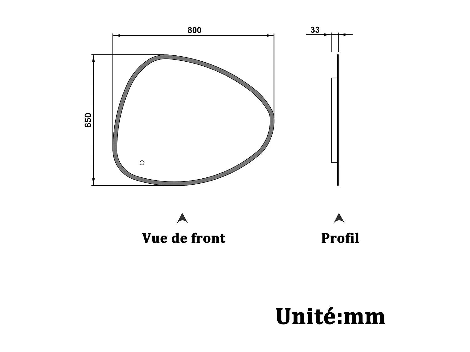 AICA Miroir salle de bain Lumineux 80x65cm Design Asymétrique, Teardrop Miroir, et 3 Colours Dimmable et Anti-buée et Mémoire