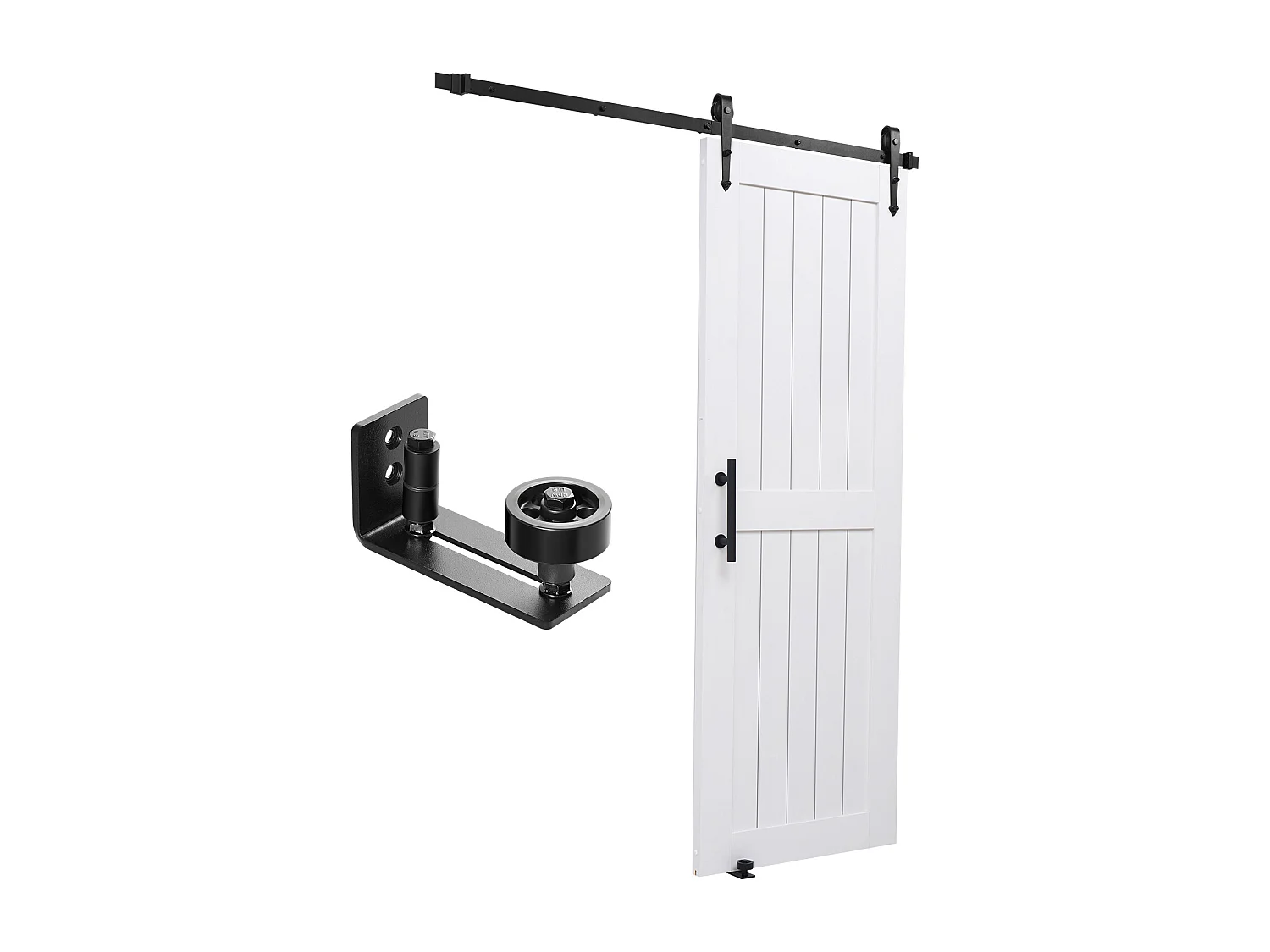 Porte de Grange Coulissante SucceBuy, 76.2 x 213.4 cm, Panneau MDF, Kit de Porte Coulissante avec Kit Quincaillerie, Surface en PVC Imperméable