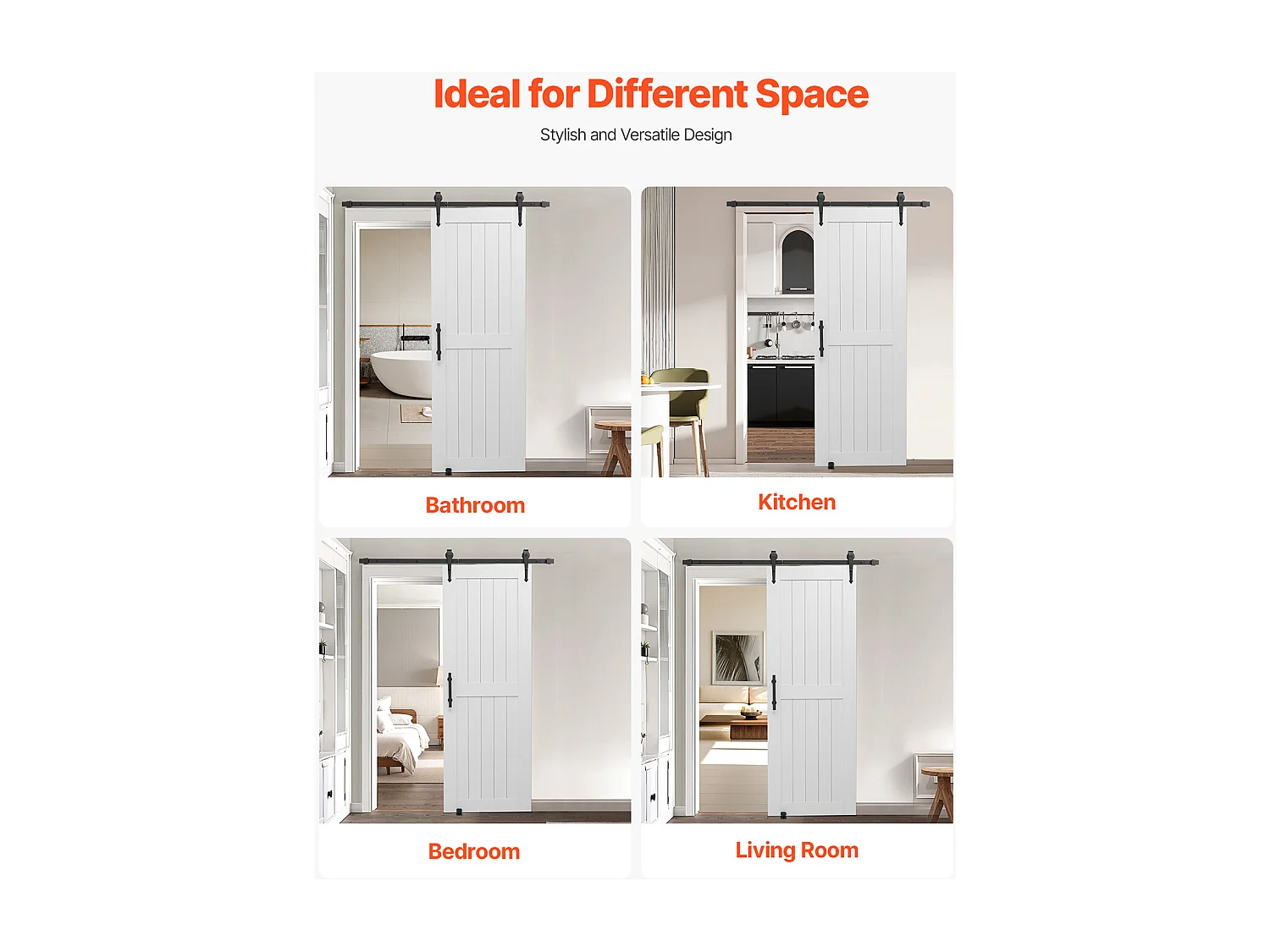 Porte de Grange Coulissante SucceBuy, 76.2 x 213.4 cm, Panneau MDF, Kit de Porte Coulissante avec Kit Quincaillerie, Surface en PVC Imperméable