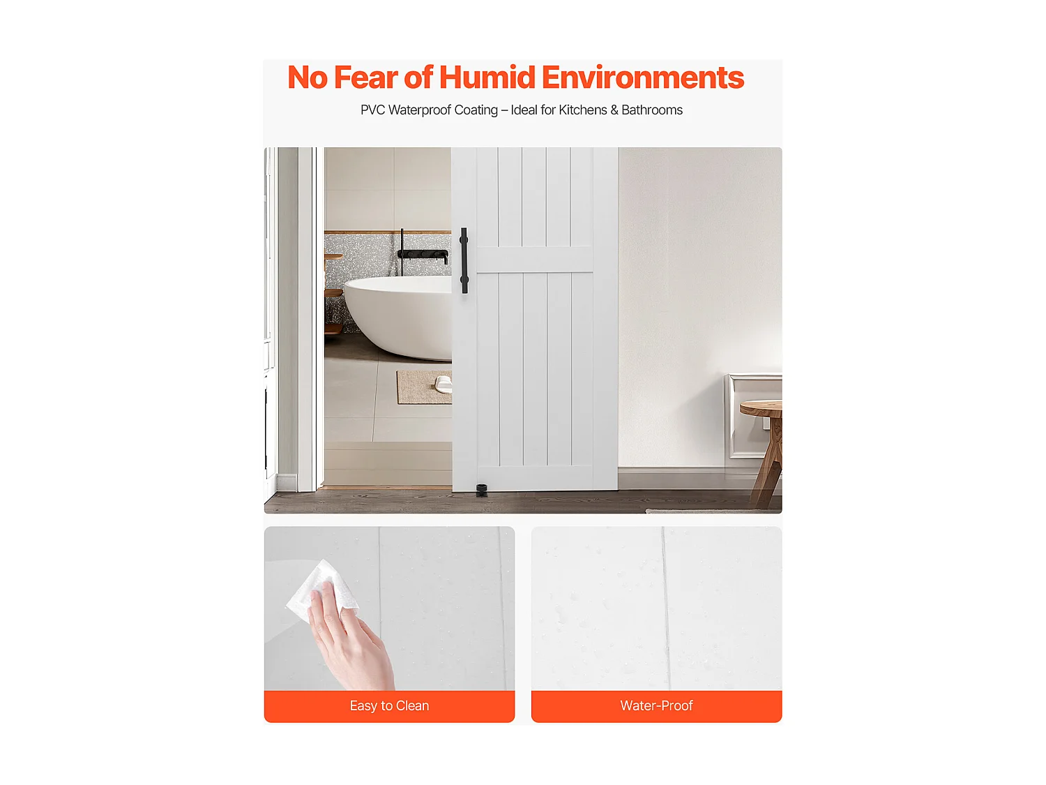 Porte de Grange Coulissante SucceBuy, 76.2 x 213.4 cm, Panneau MDF, Kit de Porte Coulissante avec Kit Quincaillerie, Surface en PVC Imperméable