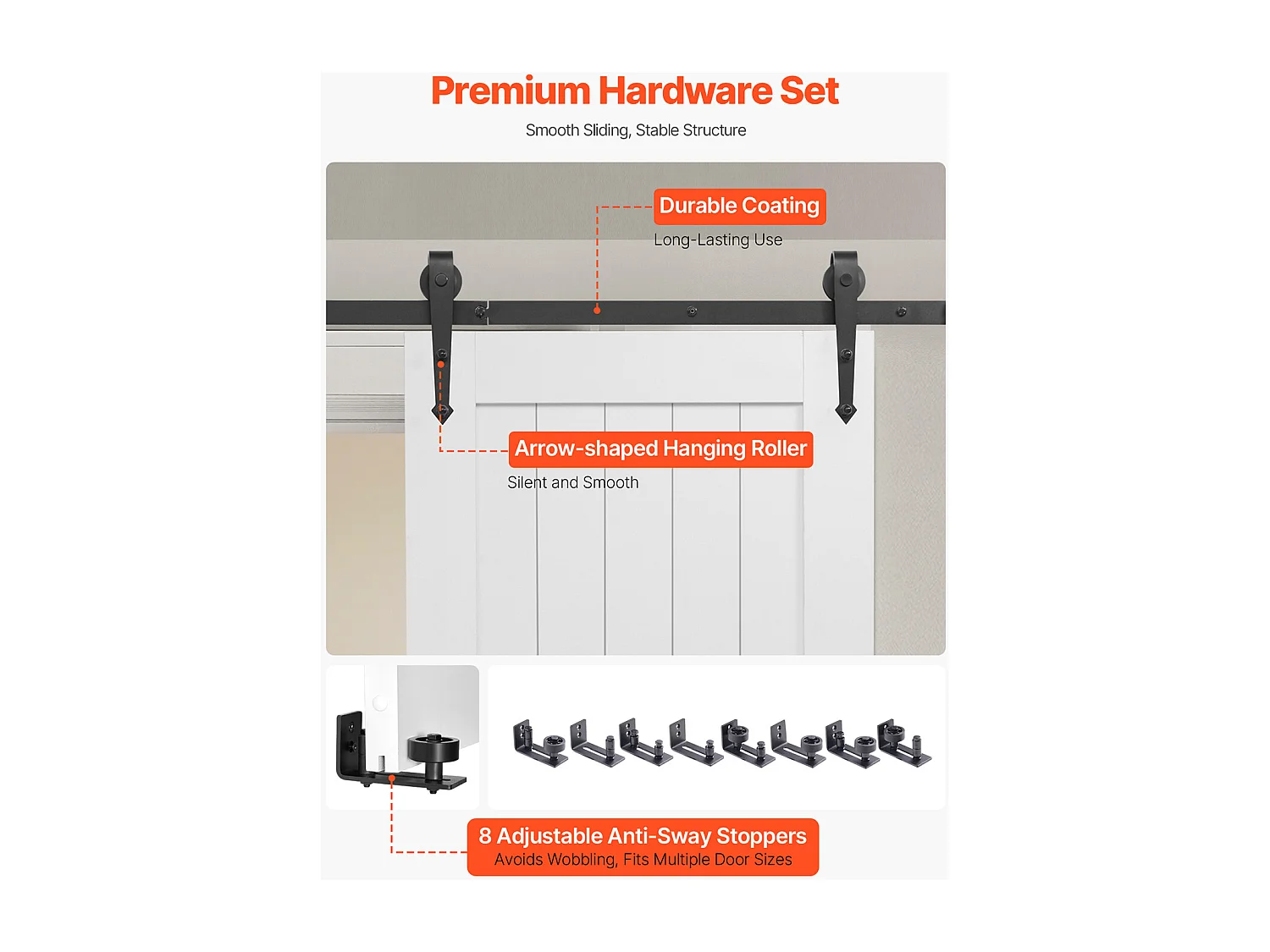 Porte de Grange Coulissante SucceBuy, 76.2 x 213.4 cm, Panneau MDF, Kit de Porte Coulissante avec Kit Quincaillerie, Surface en PVC Imperméable