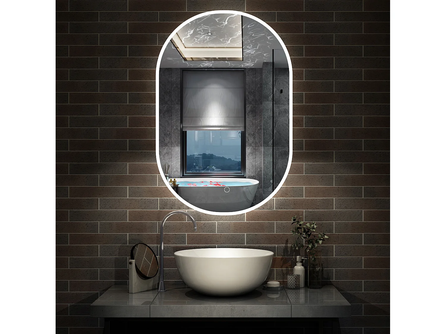 AICA Miroir salle de bain Ovale Lumineux 60x100cm 3 Colours et Dimmable et Mémoire et Anti-Buée, IP44 HD Verre Miroir-Mural
