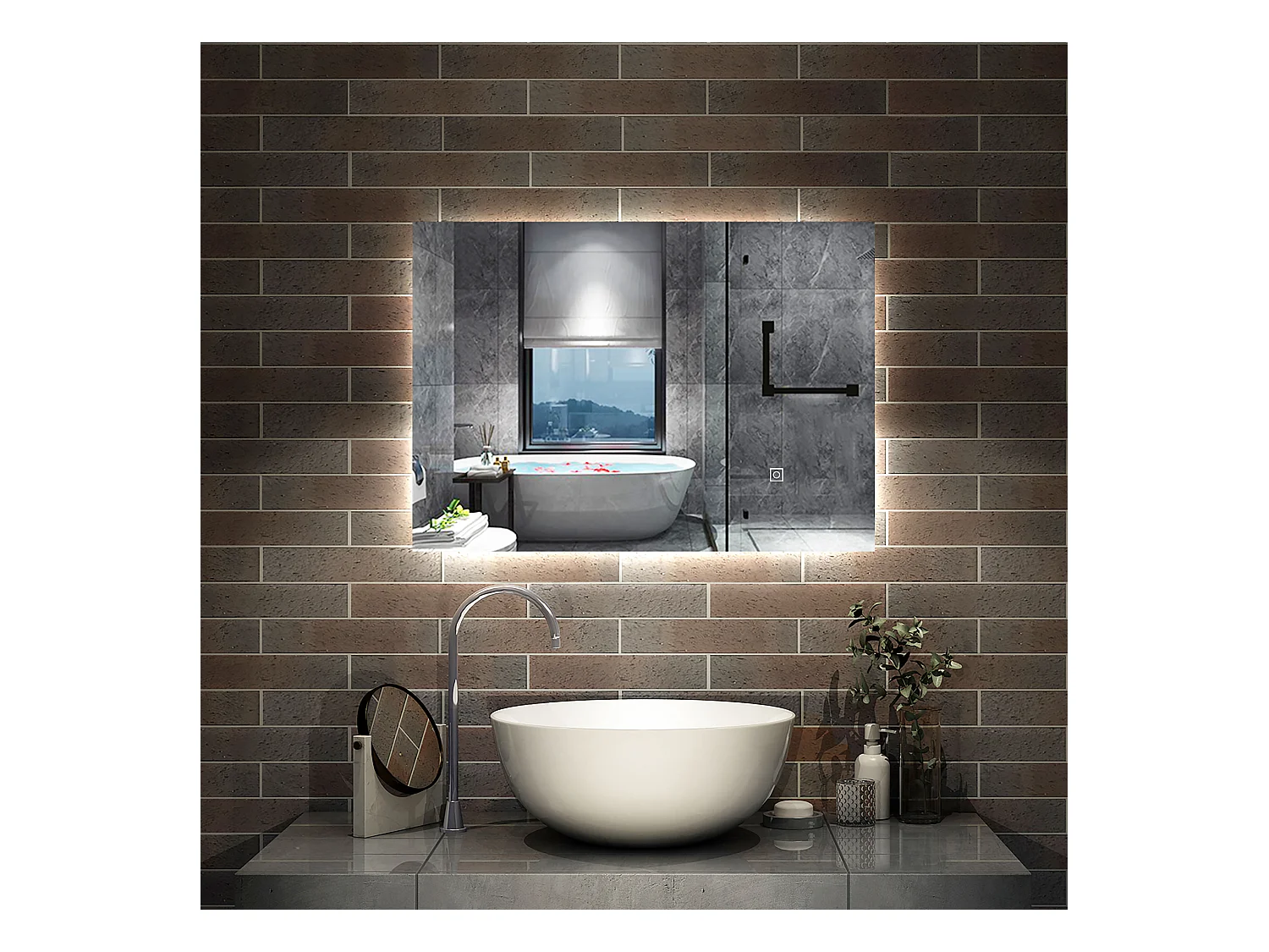 AICA Miroir de salle de bain Lumineux, rétro-éclairé, 70x50cm, Mémoire et Dimmable et Anti-Buée, CE // IP44