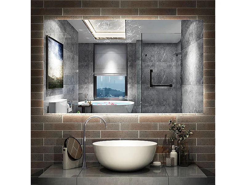 AICA Miroir de salle de bain rétro-éclairé 120x70cm, 3 Colours et Anti-Buée et Mémoire et Dimmable