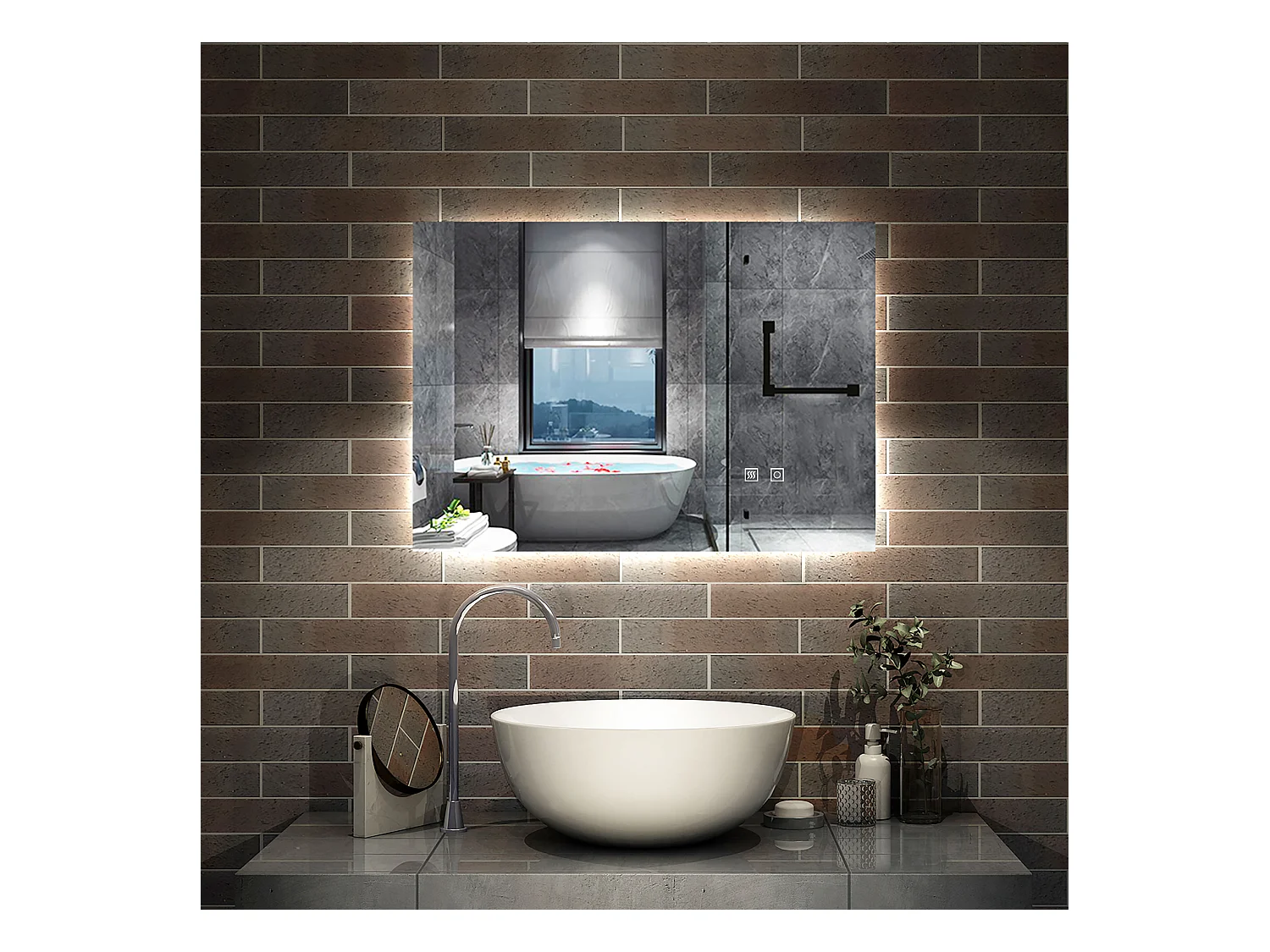 AICA Miroir de salle de bain rétro-éclairé 70x50cm, 3 Colours et Anti-Buée et Mémoire et Dimmable