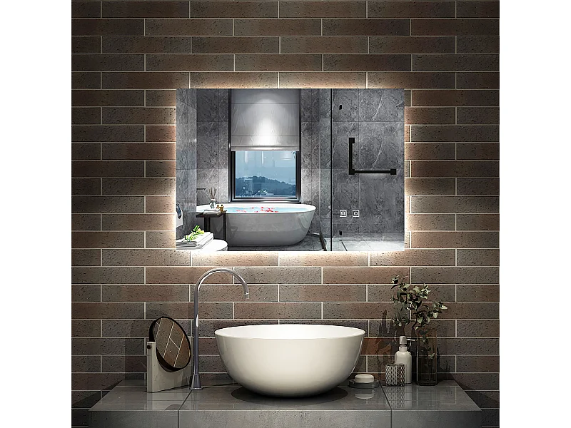 AICA Miroir de salle de bain rétro-éclairé 70x50cm, 3 Colours et Anti-Buée et Mémoire et Dimmable
