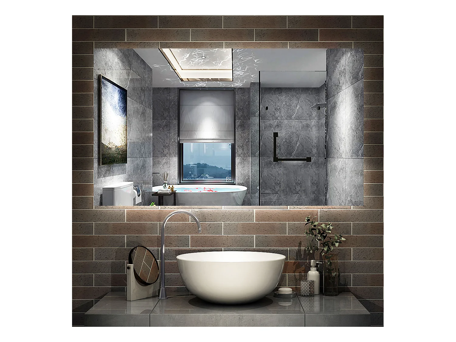 AICA Miroir de salle de bain Lumineux, rétro-éclairé, 100x60cm, Mémoire et Dimmable et Anti-Buée, CE // IP44