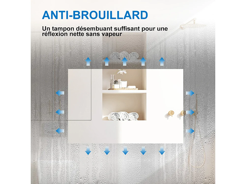 AICA Miroir de salle de bain Lumineux, rétro-éclairé, 100x60cm, Mémoire et Dimmable et Anti-Buée, CE // IP44