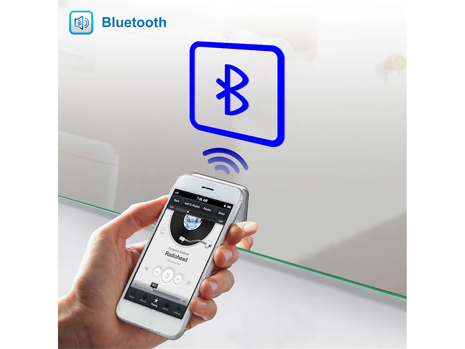 AICA Miroir salle de bain Bluetooth 80x60cm Lumineux 3 Colours et Dimmable et Loupe et Anti-Buée,CE// IP44