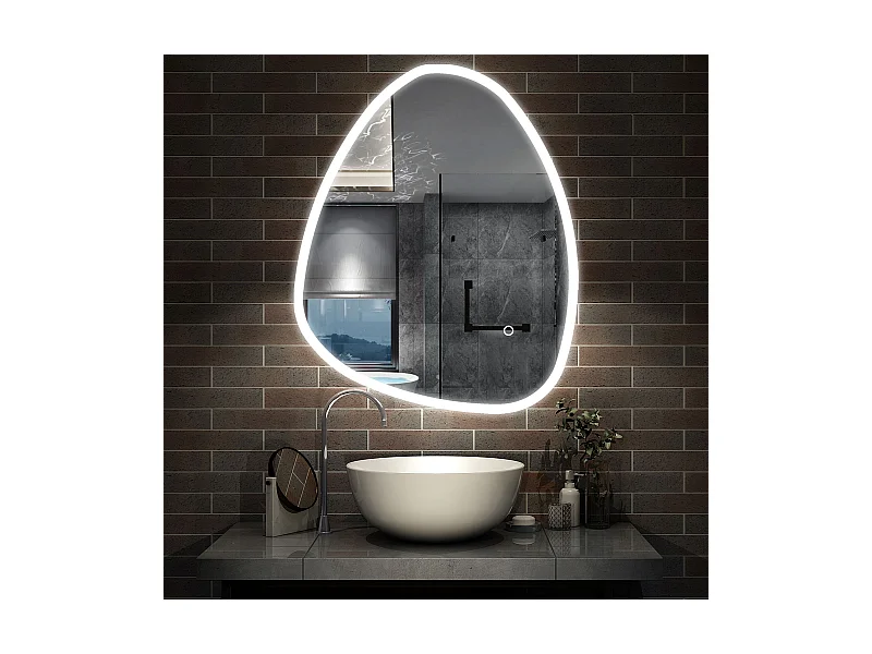 AICA Miroir salle de bain Asymétrique LED 100x80cm, Teardrop Mirror, et Tricolore Dimmable et Anti-buée