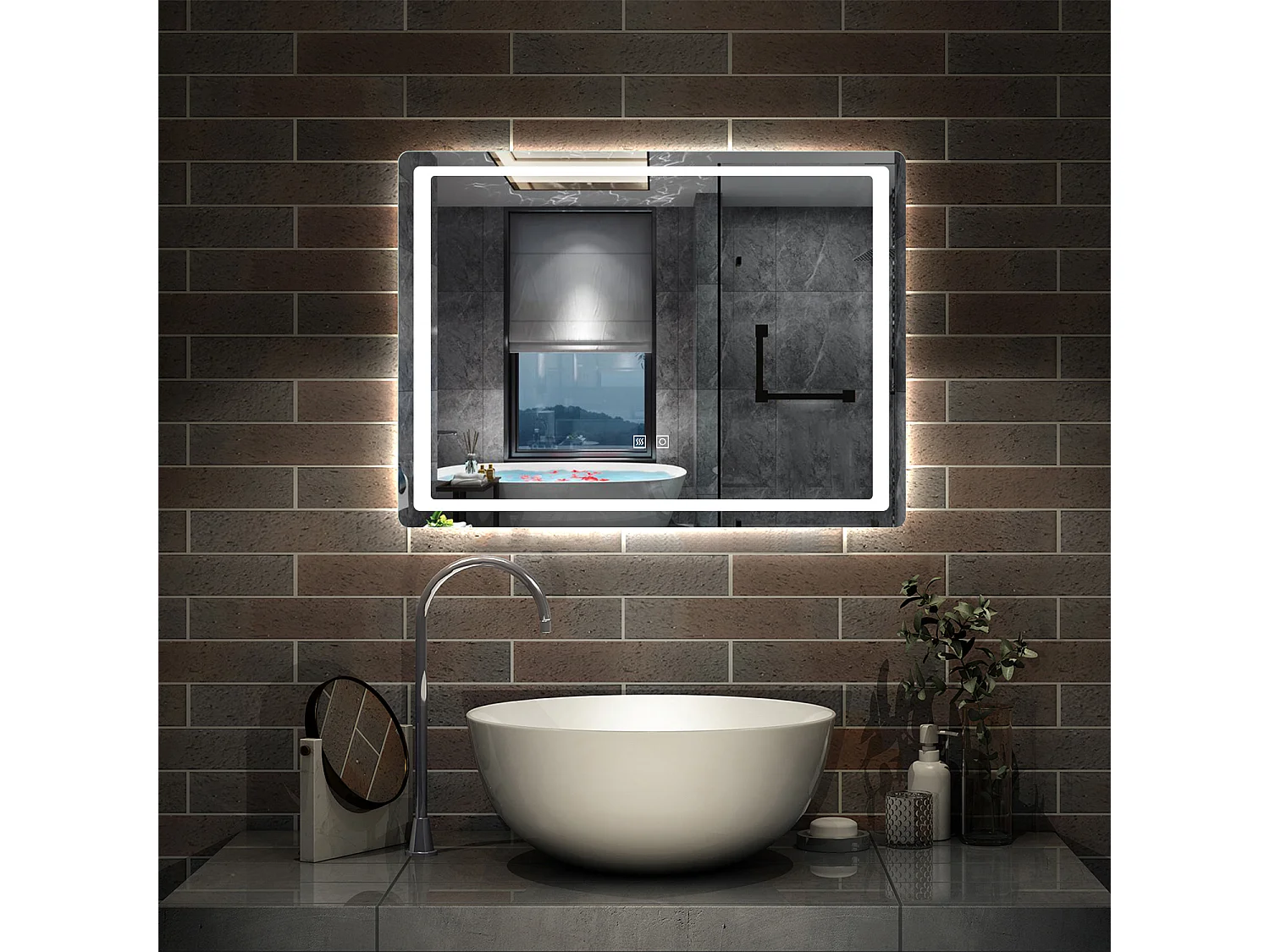 AICA Miroir lumineux à LED 80x60cm, Dimmable et Mémoire, Anti-Buée, Miroir de salle de bain