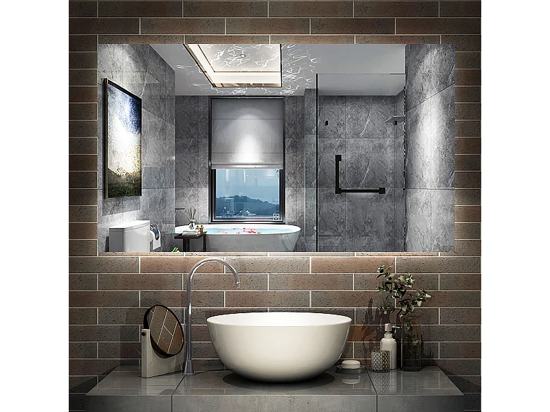 AICA Miroir de salle de bain Lumineux, rétro-éclairé, 120x70cm, Mémoire et Dimmable et Anti-Buée, CE // IP44